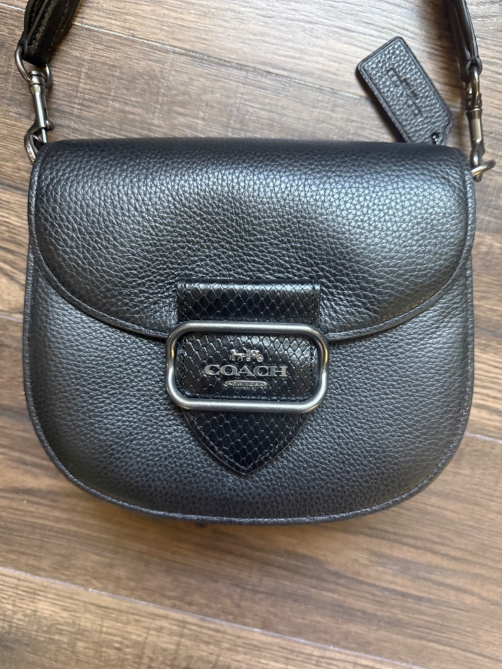 Coach Morgan Saddle Bag CG470 Black Pebble & Snake Embossed Leather - Picture 4 of 4